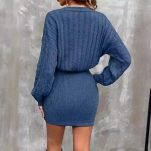 Vestido de malha justo elegante com decote em V para outono e primavera