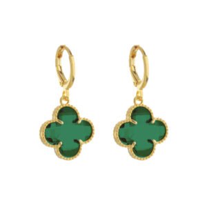 Brinco Dourado de Trevo com Zircônia Verde