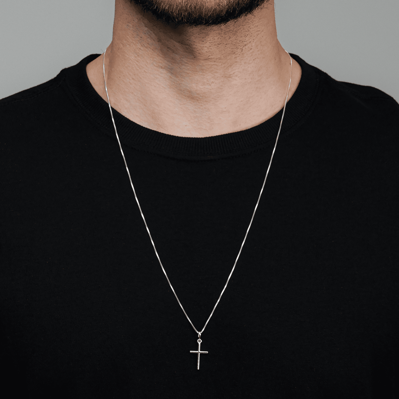 Colar Masculino 70cm de Cruz Lisa em Prata 925 - Imagem 2