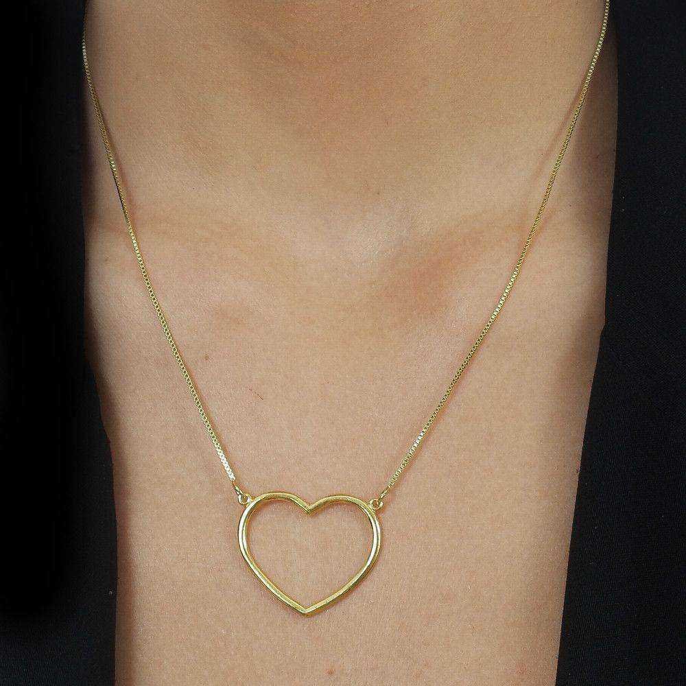 Colar Dourado de Coração Vazado Arco - Imagem 2