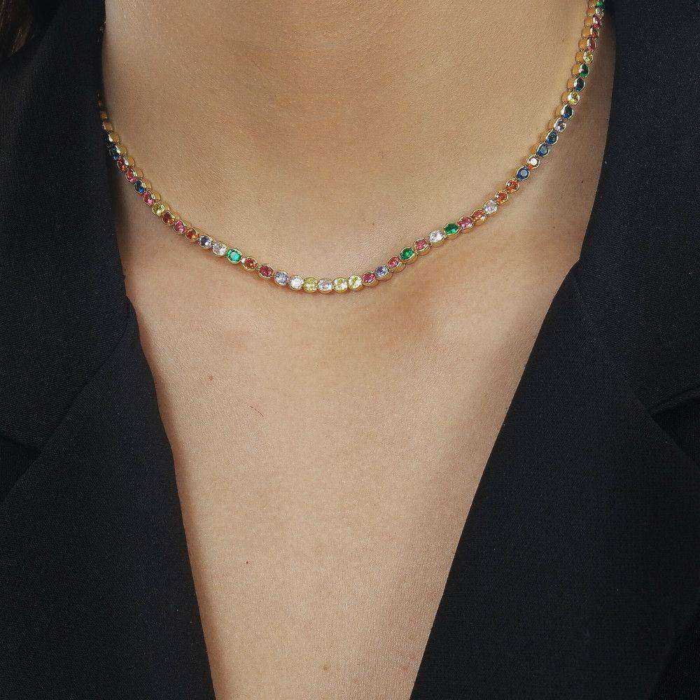 Colar Dourado Chocker Riviera Pedras Coloridas - Imagem 2