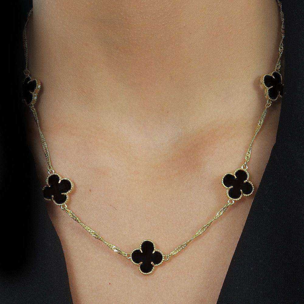 Colar Dourado 5 Trevos Preto - Imagem 2