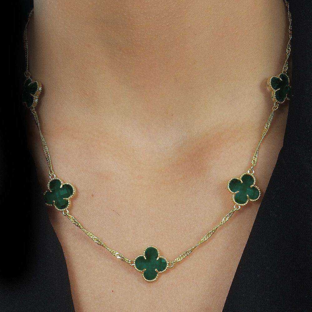 Colar Dourado 5 Trevos Verde - Imagem 2