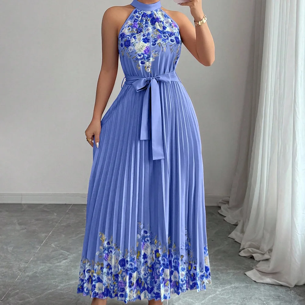 Vestido Feminino de Verão Chic Moda de Rua para Férias Vestido Longo para Festa Vestido Casual Maxi com Plissado e Laço - Imagem 14
