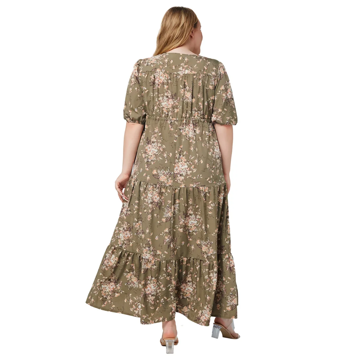 Vestidos Femininos Plus Size da Moda Estilo Boêmio de Verão com Decote V Sexy Estampado Floral Casuais Maxi com Fenda - Imagem 3