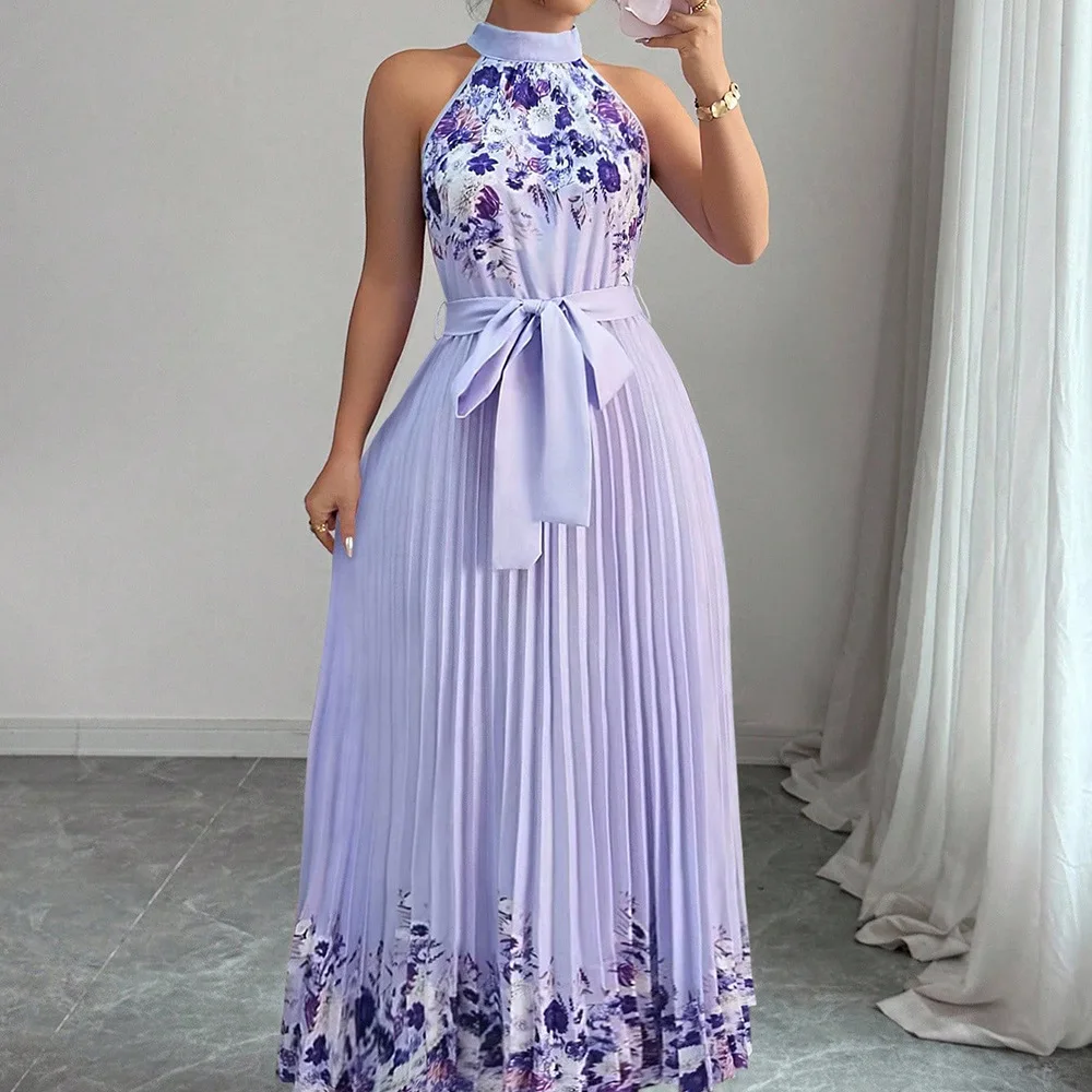 Vestido Feminino de Verão Chic Moda de Rua para Férias Vestido Longo para Festa Vestido Casual Maxi com Plissado e Laço - Imagem 16