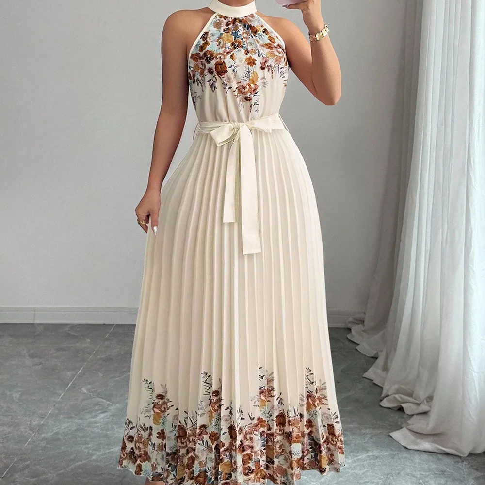 Vestido Feminino de Verão Chic Moda de Rua para Férias Vestido Longo para Festa Vestido Casual Maxi com Plissado e Laço - Imagem 15