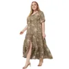 Vestidos Femininos Plus Size da Moda Estilo Boêmio de Verão com Decote V Sexy Estampado Floral Casuais Maxi com Fenda - Imagem 9
