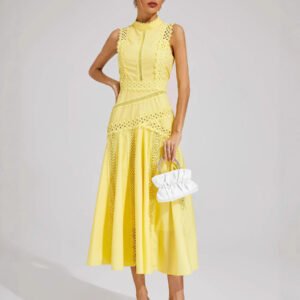 Vestido longo elegante sem mangas com gola redonda