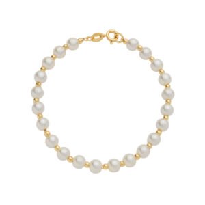 Pulseira Dourada de Pérolas e Bolinhas