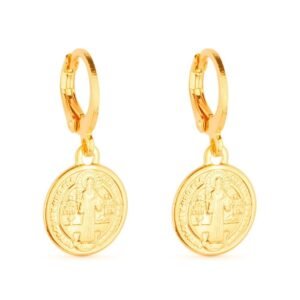 Brinco Dourado de Argolinha Com Medalha Religiosa