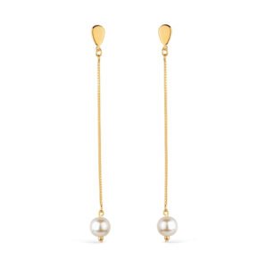 Brinco Dourado de Corrente com Pérola