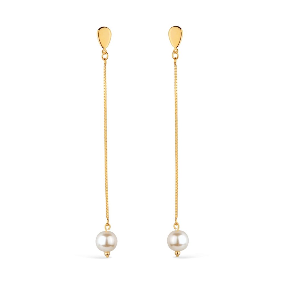Brinco Dourado de Corrente com Pérola
