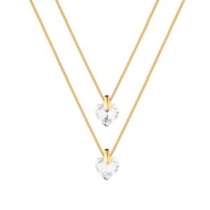 Colar Dourado Duplo de Coração em Cristal