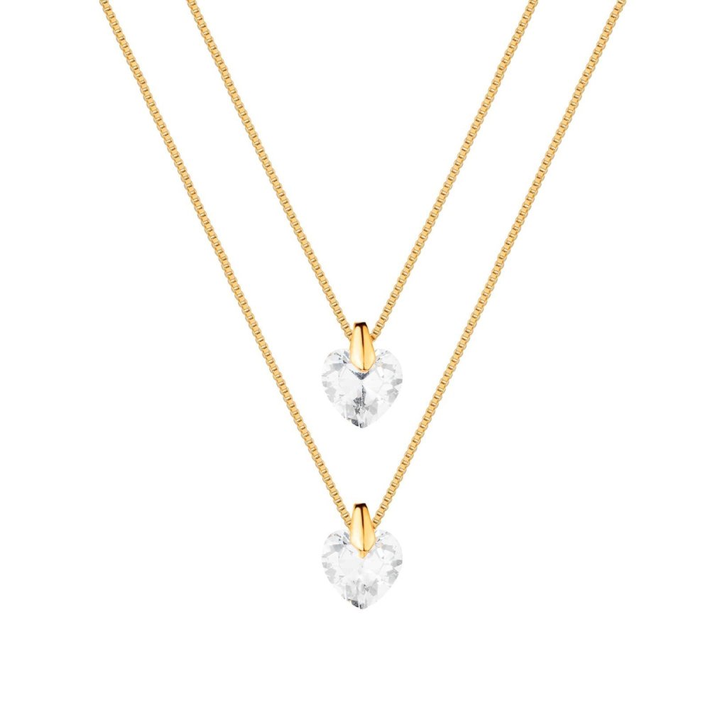 Colar Dourado Duplo de Coração em Cristal