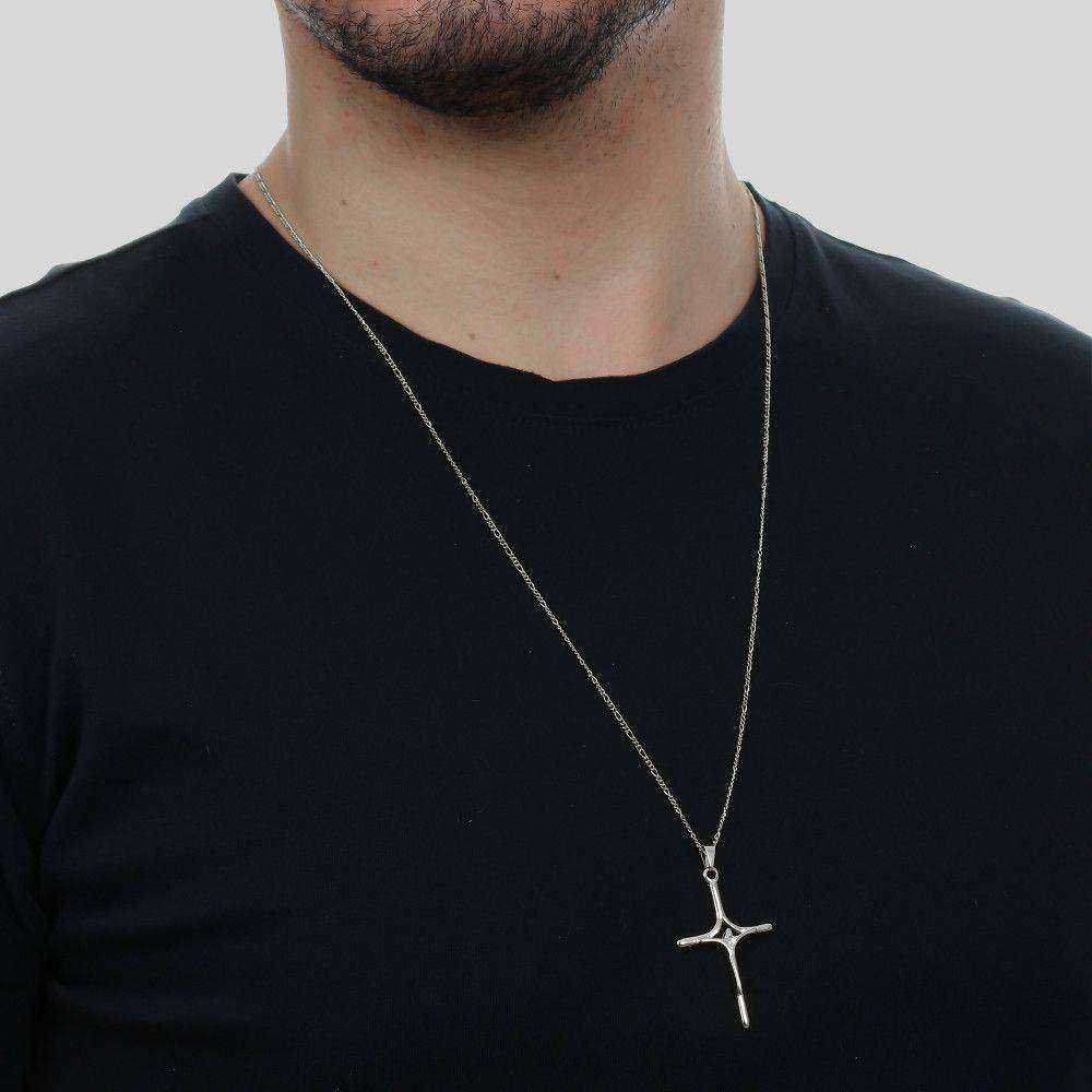Pingente Prateado Crucifixo Minimalista - Imagem 2