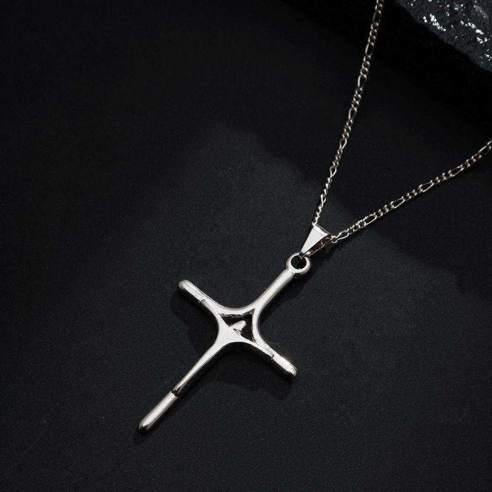 Pingente Prateado Crucifixo Minimalista - Imagem 3