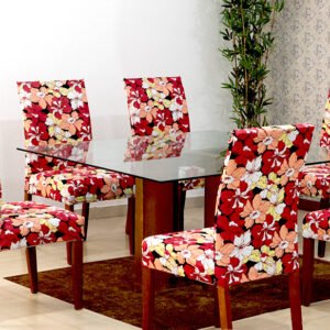 Capas de Cadeira 06 Lugares Floral Vermelho