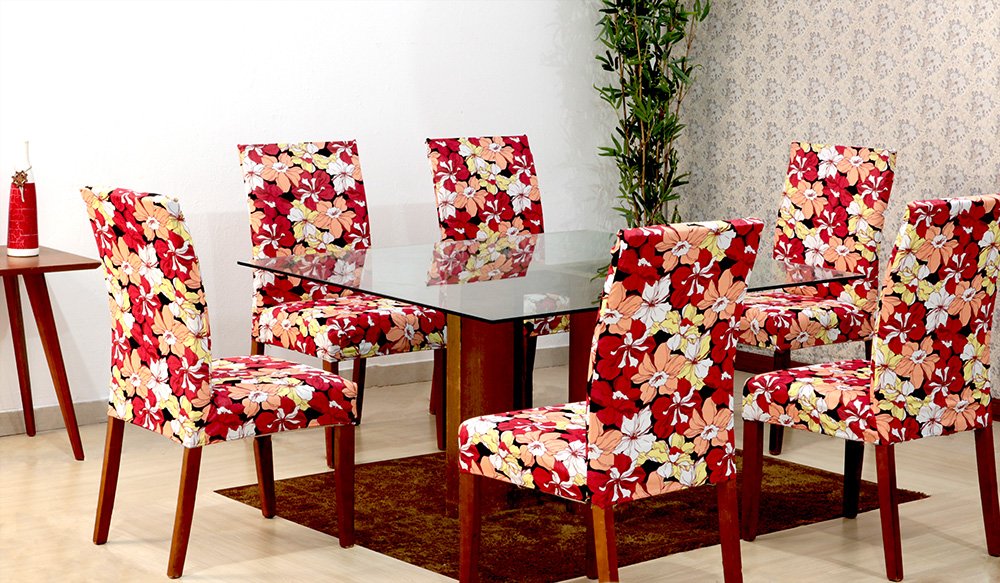 Capas de Cadeira 06 Lugares Floral Vermelho