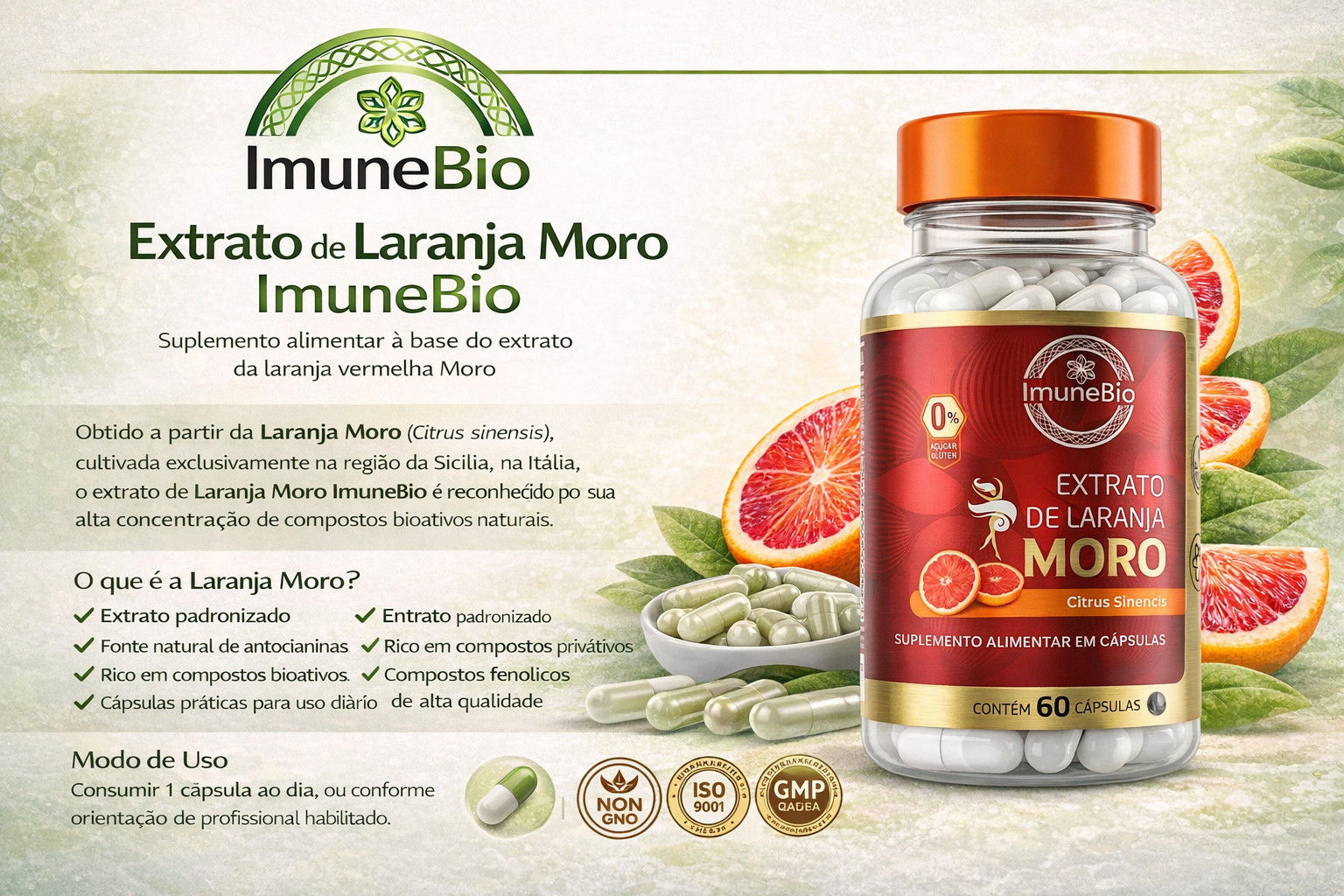 Suplemento Extrato de Laranja Moro Morosil- 540 Mg + Antocianinas 60 Caps - Imagem 2