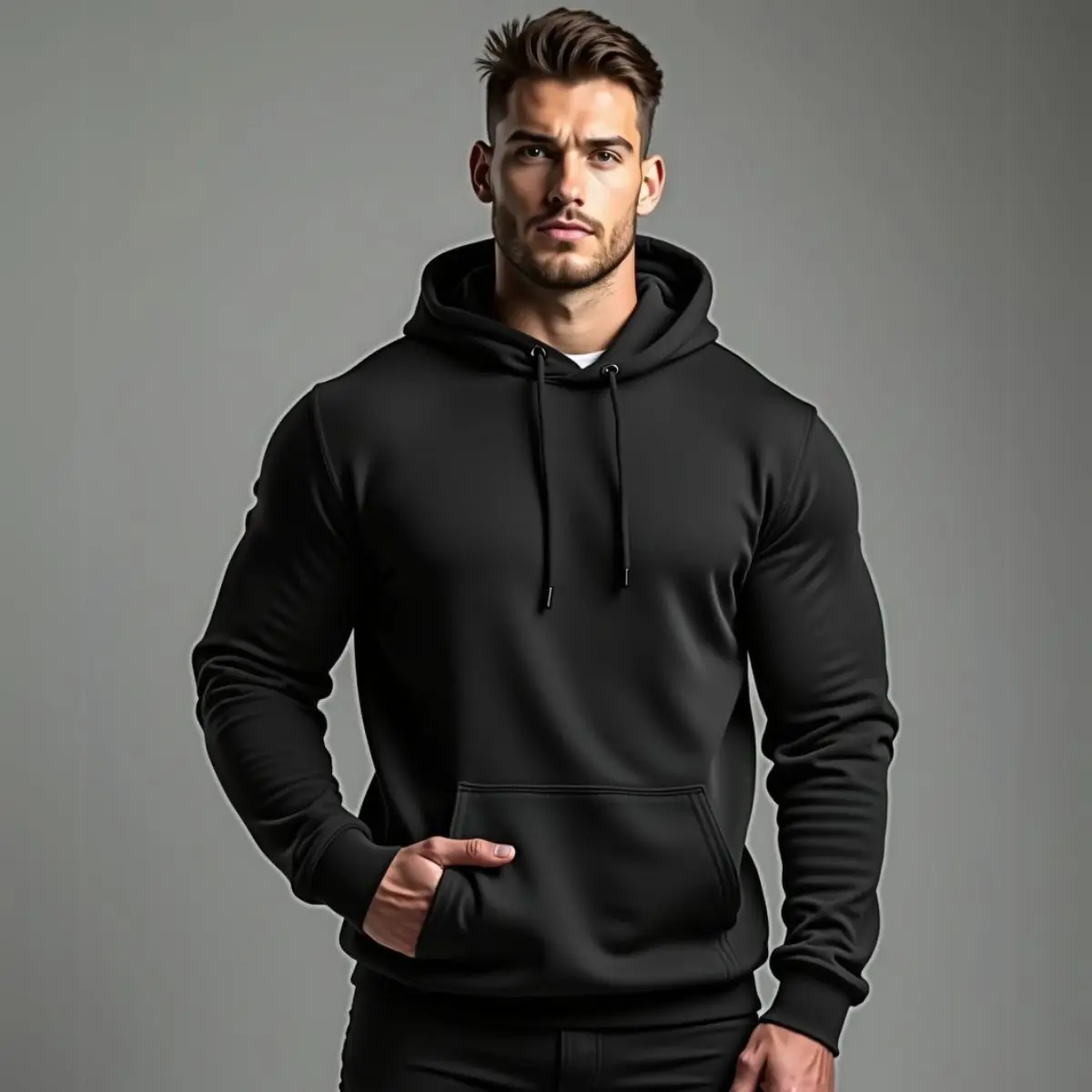 Moletom Canguru Liso Blusa Unissex Algodão Flanelado GuGi Bolso Frontal Capuz Aj - Imagem 3