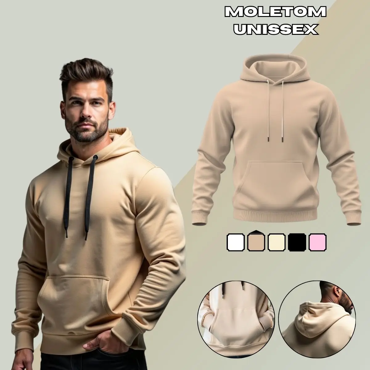 Moletom Canguru Liso Blusa Unissex Algodão Flanelado GuGi Bolso Frontal Capuz Aj