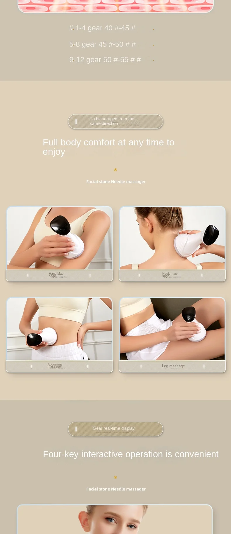 Escova Elétrica Meridian Inteligente para Massagem Abdominal, Vibração, Luz Vermelha e Drenagem para Ombros e Pescoço - Imagem 13