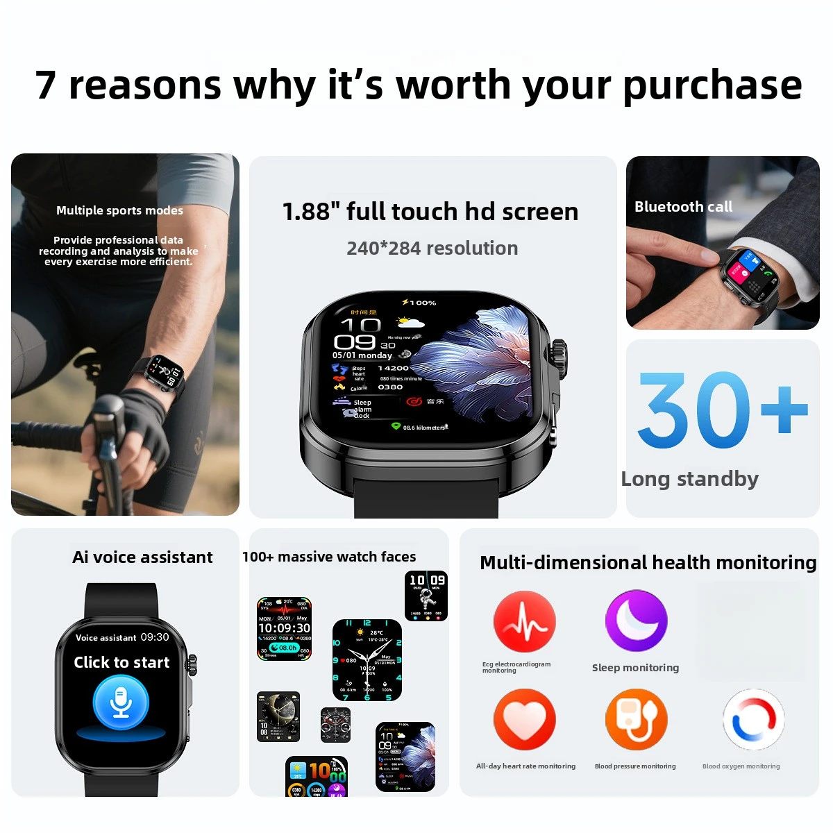 Relógios Inteligentes com Tela AMOLED de Alta Definição para Monitoramento de Frequência Cardíaca, Sono, Oxigênio no Sangue e Pressão - Imagem 2