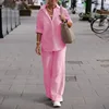Conjunto Feminino Primavera Verão Novo de Camisa e Calça, Roupas Casuais de Linho Tamanhos Grandes, Conjunto de Duas Peças Feminino - Imagem 14