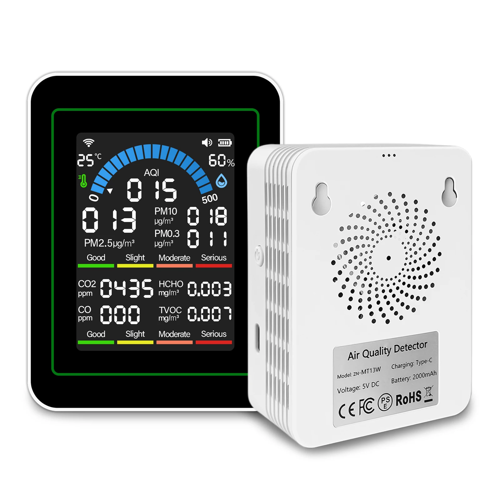 Monitor de Qualidade do Ar Interno WIFI 10-em-1 CO2 CO TVOC HCHO PM2.5 PM10 Temperatura AQI com TUYA para Casa e Escritório - Imagem 2