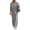 Conjunto Feminino Primavera Verão Novo de Camisa e Calça, Roupas Casuais de Linho Tamanhos Grandes, Conjunto de Duas Peças Feminino - Imagem 7