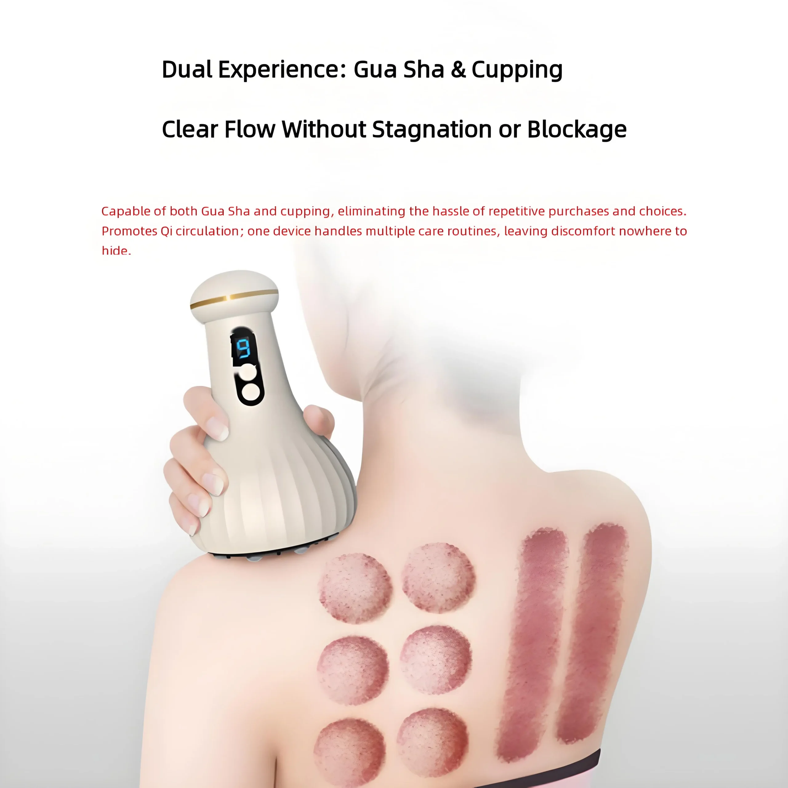 Massageador Elétrico de Ventosaterapia e Gua Sha com Sucção de 9 Níveis, Terapia de Aquecimento, Dispositivo Portátil Recarregável - Imagem 4