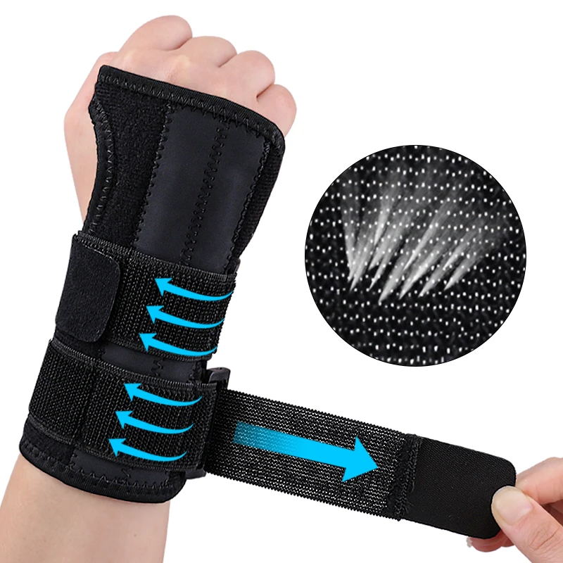 Suporte de Pulso Esportivo para Adultos em Aço Inoxidável Ajustável com Tala e Faixa de Compressão - Imagem 2