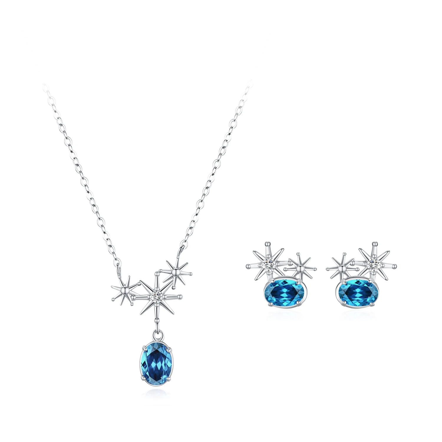 Conjunto de Brincos e Colar de Luxo em Prata Esterlina 925 com Estrela Azul para Mulheres - Imagem 6