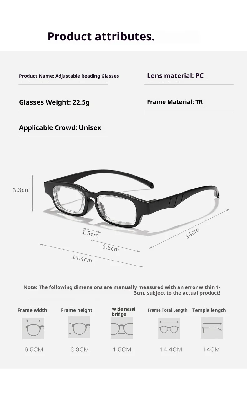 Óculos de Leitura Inteligentes para Idosos com Lentes de Comprimento Focal Ajustável e Proteção Anti-luz Azul, Armação TR90, Grau 100-400 para - Imagem 22