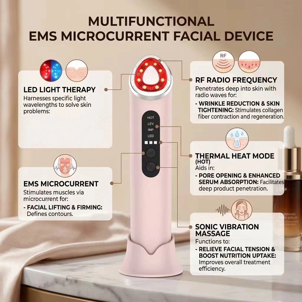 Dispositivo de Cuidados com a Pele, Rolador Facial Vibratório, Ferramenta de Massagem Facial e do Pescoço Sem Fio com Microcorrente para Inchaço - Imagem 2
