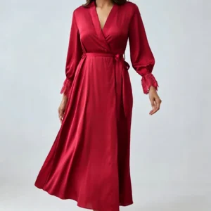 Novo Robe Longo de Cetim Chiffon Sólido 2026 para Mulheres: Elegante, Confortável e Macio Kimono de Banho
