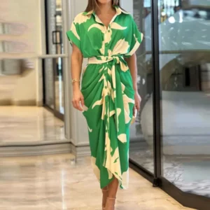 Novo Design de Vestido Maxi Casual Boêmio Floral de Manga Curta Multicolorido para Mulheres