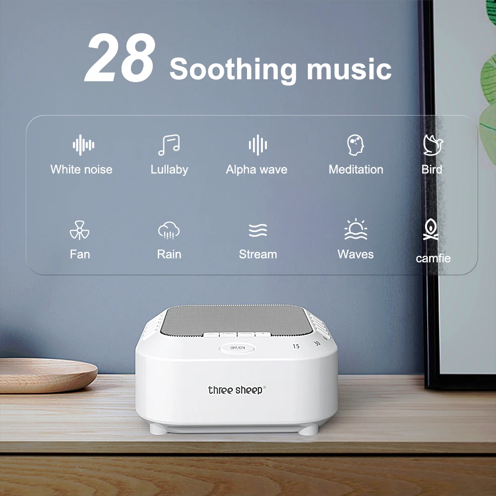 Luzes Noturnas Ajustáveis em Material ABS, Dispositivo de Sono com Música de Embalar, Máquina de Ruído Branco com 28 Sons Relaxantes, Alto-falantes Portáteis Sem Fio - Imagem 2