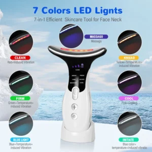 Massageador Facial e de Pescoço Elétrico Portátil 7 em 1 com Microcorrente EMS, Antienvelhecimento, Remoção de Rugas, Terapia Fria/Quente,