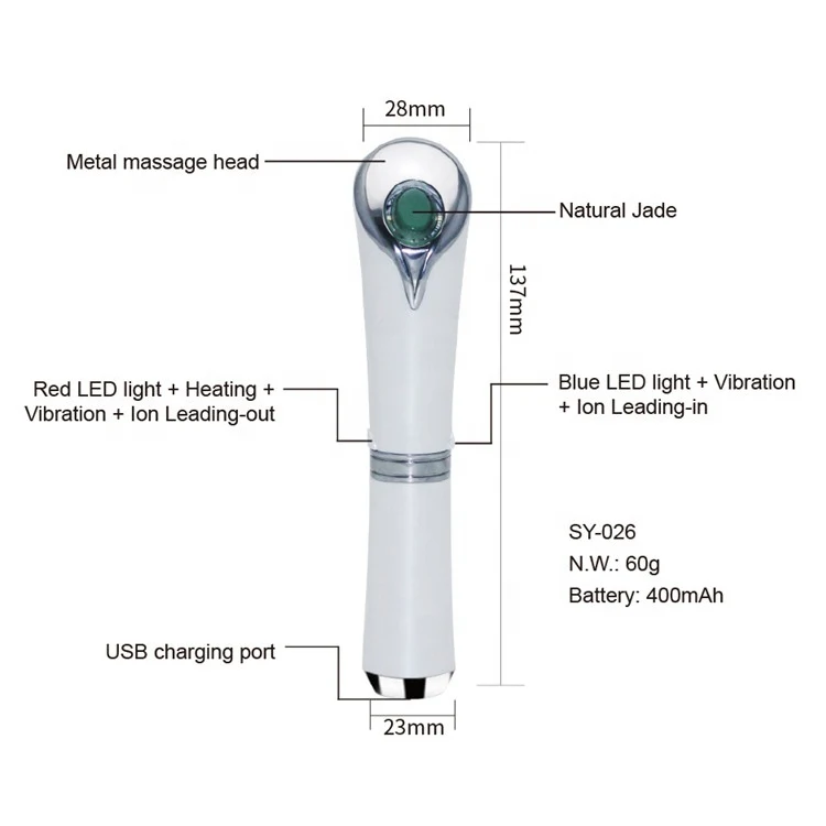 Portátil Skincare Wand Quente Massagem Remoção De Rugas Anti Age Azul Vermelho Led Light Therapy Device Jade Eye Wand - Imagem 5
