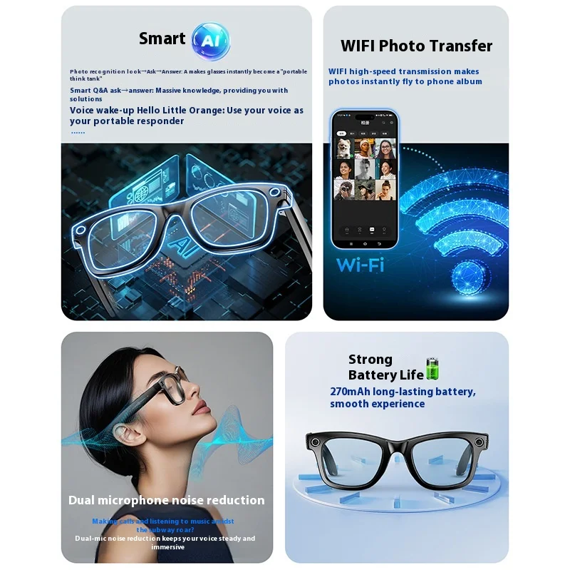 Óculos Inteligentes com Voz AI W610, Câmera de 8MP, Tradução AI, Reconhecimento de Imagem WiFi, À Prova d'Água IP65, Tecnologia Mais Recente 2026 - Imagem 3