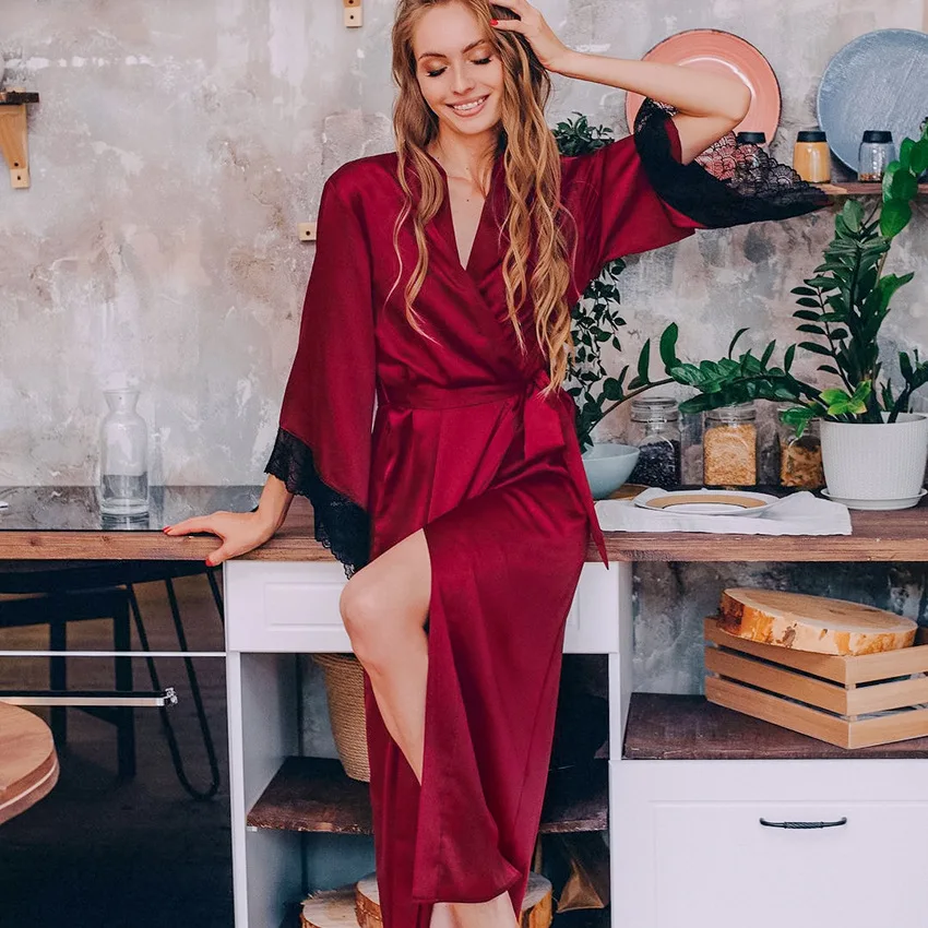 Robes de noiva, roupões longos personalizados de seda cetim para mulheres, roupões de dama de honra, casamento - Imagem 6