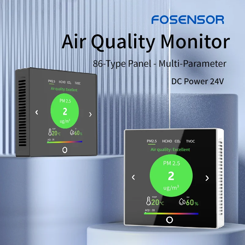 Monitor Inteligente de Qualidade do Ar Interno 6-em-1 FS11006DC, CO2, PM2.5, HCHO, TVOC, Temperatura e Umidade, Wi-Fi/RS485 - Imagem 5
