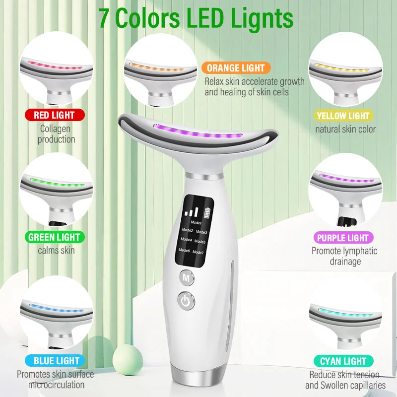 Massageador de Beleza para Lifting Facial e do Pescoço 2026 com Luz de 7 Cores, Aquecimento e Vibração, Alimentado por USB para Uso Doméstico - Imagem 2