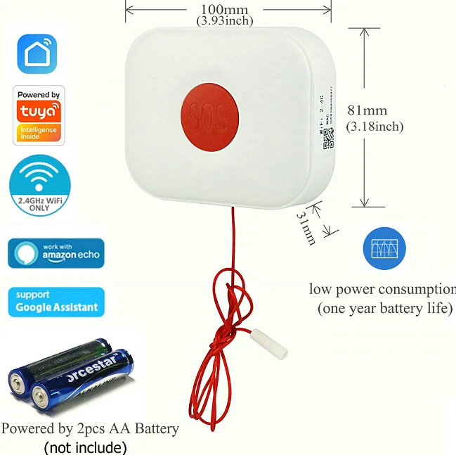 Botão de Alerta de Emergência SOS Auto WiFi para Casa Inteligente para Crianças, Mulheres e Idosos Sistema de Alarme de Segurança - Imagem 3