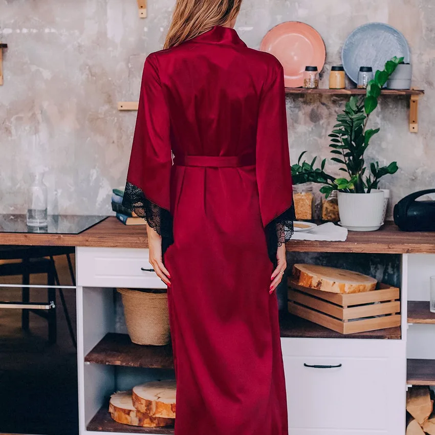 Robes de noiva, roupões longos personalizados de seda cetim para mulheres, roupões de dama de honra, casamento - Imagem 5