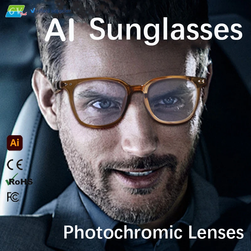 Óculos de Sol Inteligentes GS07 com Tradução por IA para Homens e Mulheres, Proteção UV400, Lentes Fotocromáticas à Prova d'Água IPX-5, Óculos Inteligentes