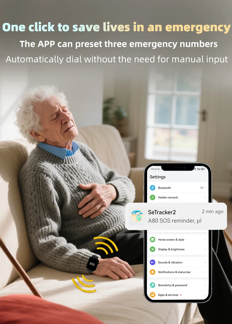 Alarme De Detecção De Queda GEO Fence SOS Botão GPS Smart Watch para Pacientes Com Autismo Pacientes Com Demência De Alzheimer - Imagem 2