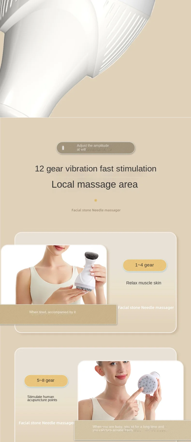 Escova Elétrica Meridian Inteligente para Massagem Abdominal, Vibração, Luz Vermelha e Drenagem para Ombros e Pescoço - Imagem 11